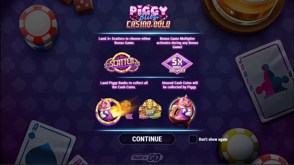 Tampilan visual slot Piggy Blitz Casino Gold dengan tema kasino neon