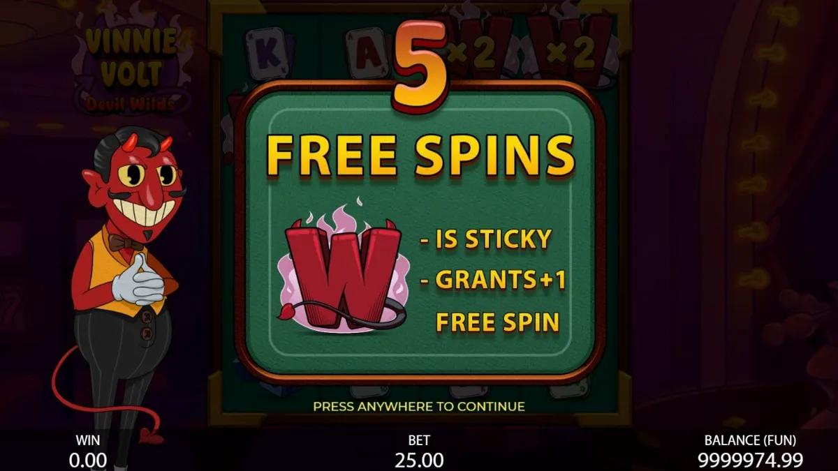Vinnie Volt: Devil Wilds slot machine interface