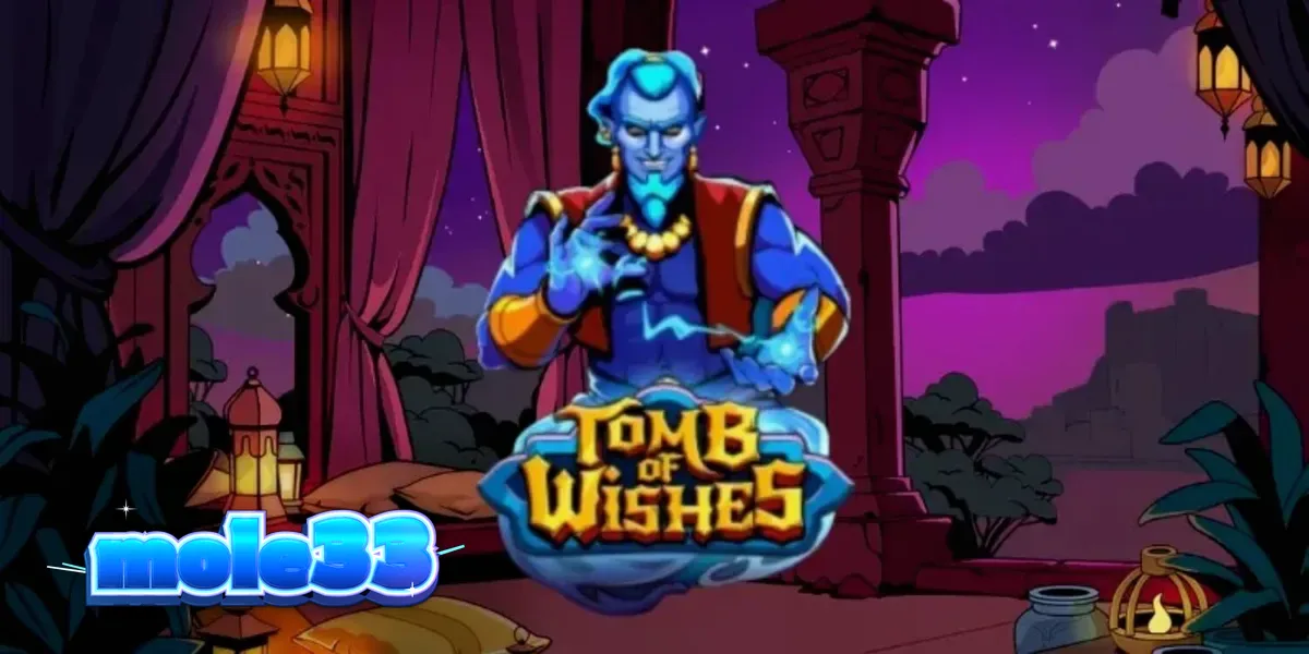 Tampilan visual slot Tomb of Wishes dengan tema ruang harta karun Arab
